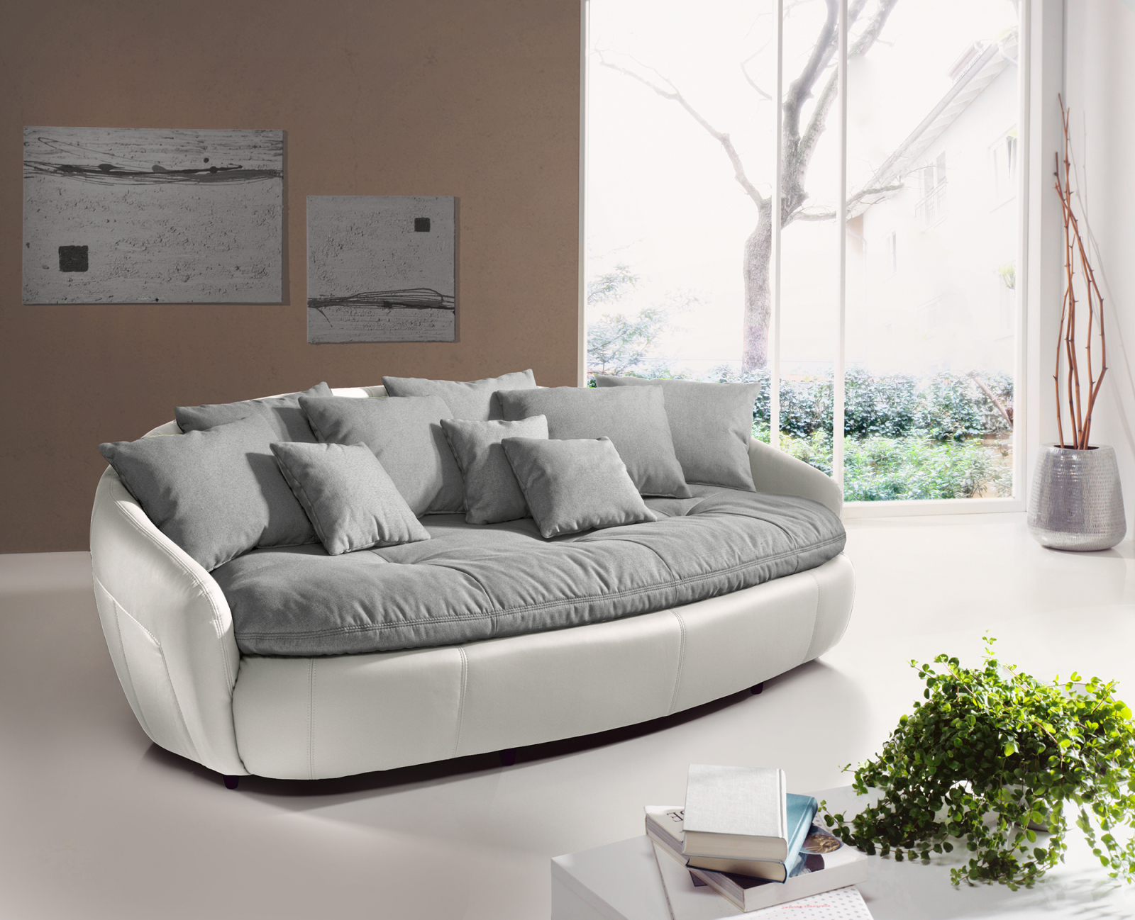 Big-Sofa - grau-weiß - mit Kissen