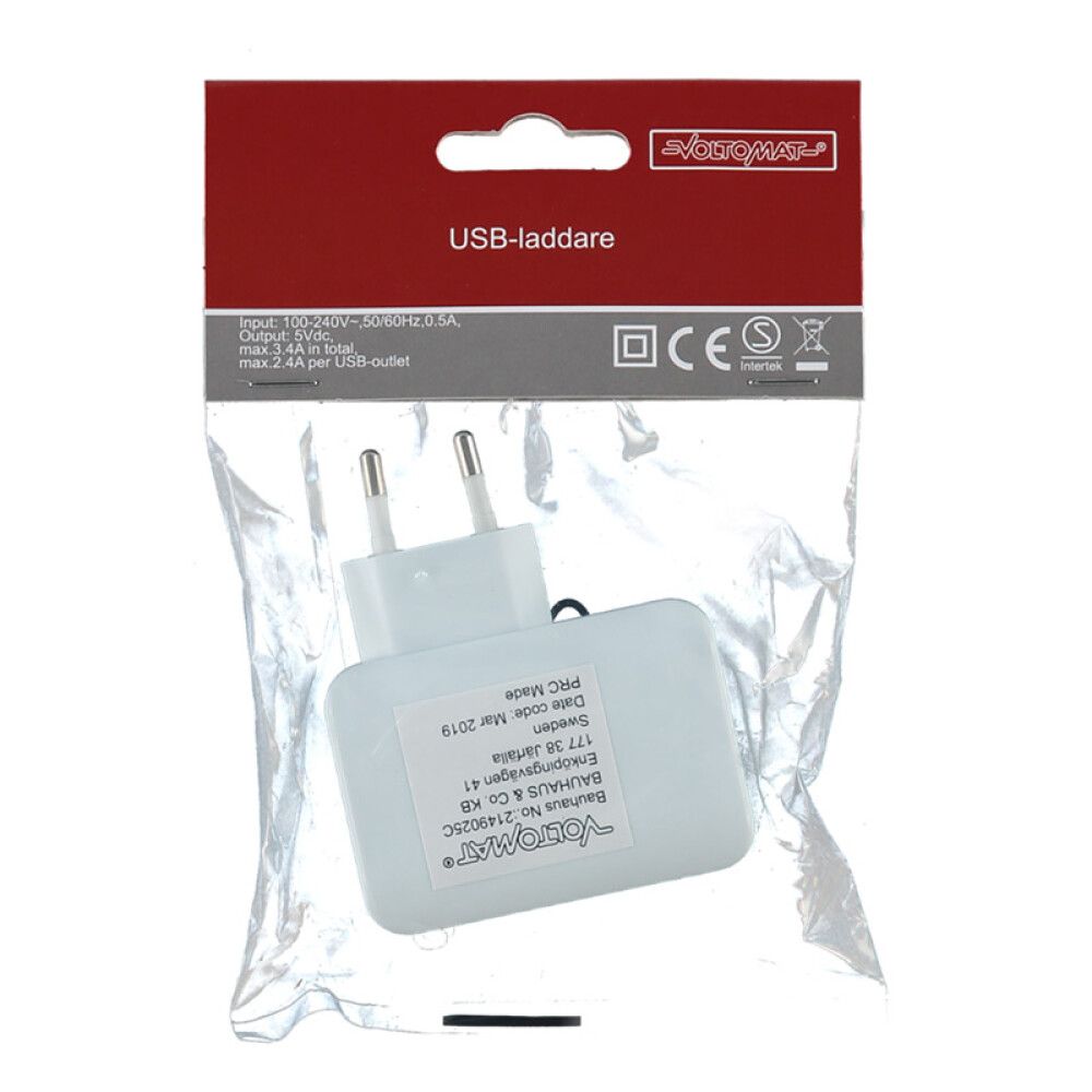 FORGRENINGSKONTAKT VOLTOMAT 3-VEIS USB 5V DC HVIT