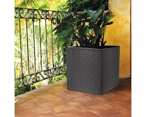 Lafiora kunststof plantenbak 36x36x36 cm antraciet incl. grondbewateringssysteem en waterniveau-indicator