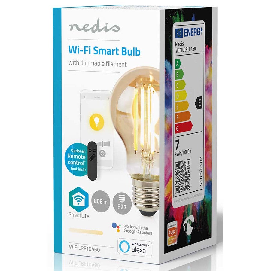 Nedis WIFILRF10A60 Smartlife LED Filamentlamp E27 WIFI 806 lm 7W warm wit