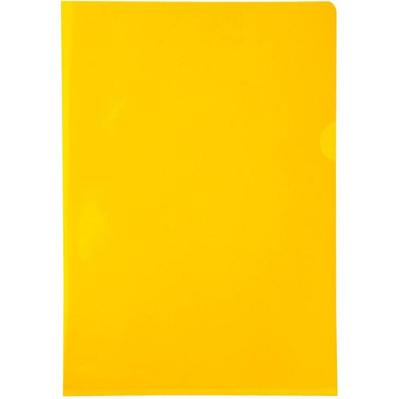 Etui carton de 100 pochettes coin PVC lisse haute résistance 13/100e - A4 - Jaune