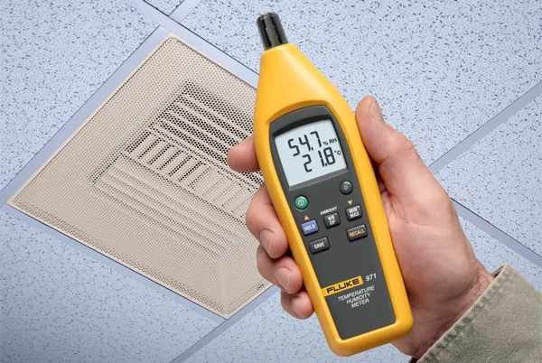 Fluke 971, Temperatur fugtighedsmåler, -20 - 60 °C, 0,5 °C, 5 - 95%, 2,5%, Sort, Gul