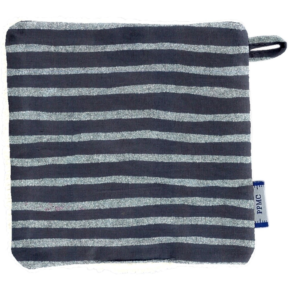 Carré Démaquillant Lavable Rayé Argent Marine