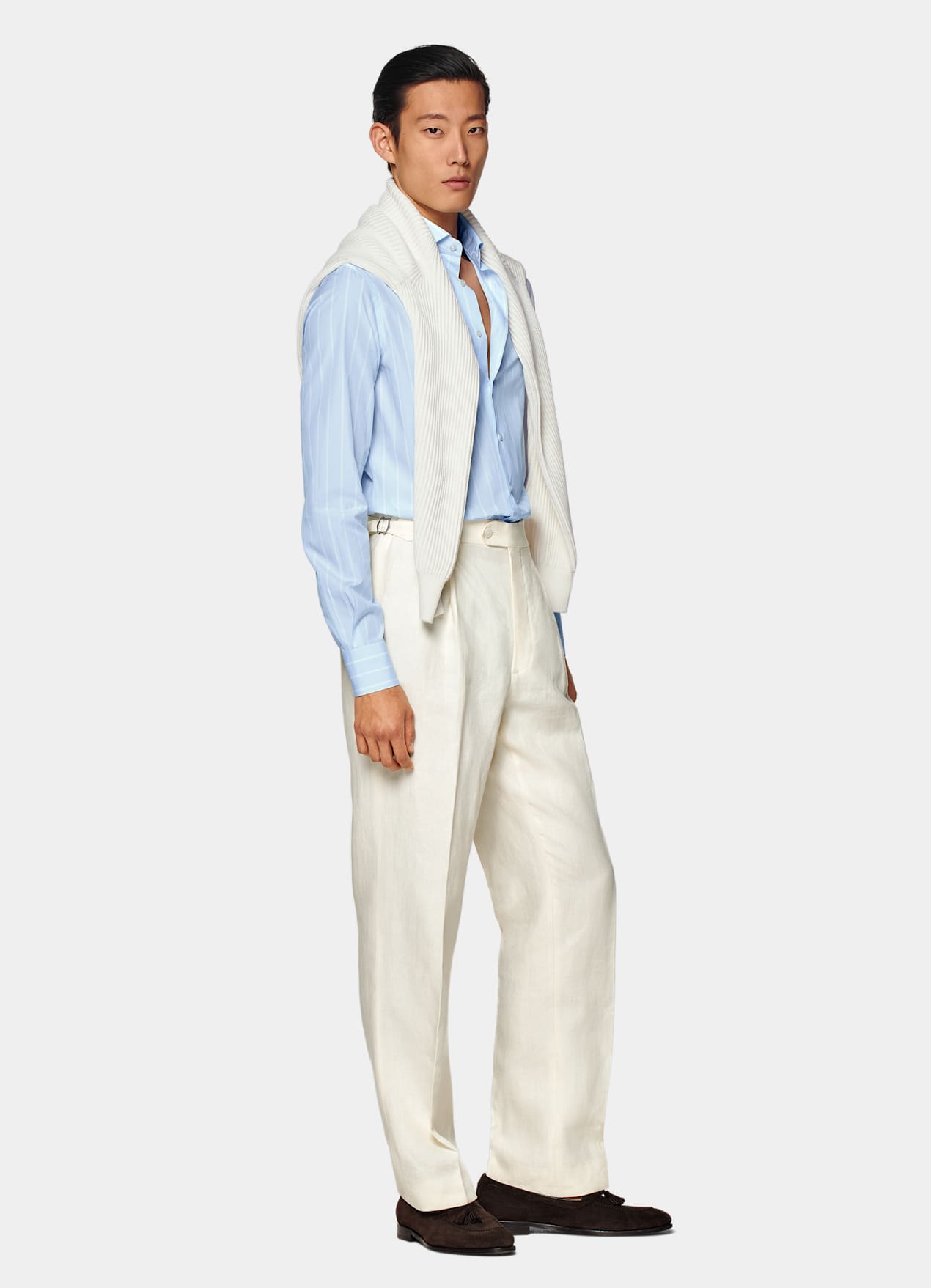 Chemise coupe ajustée en popeline bleu clair à rayures