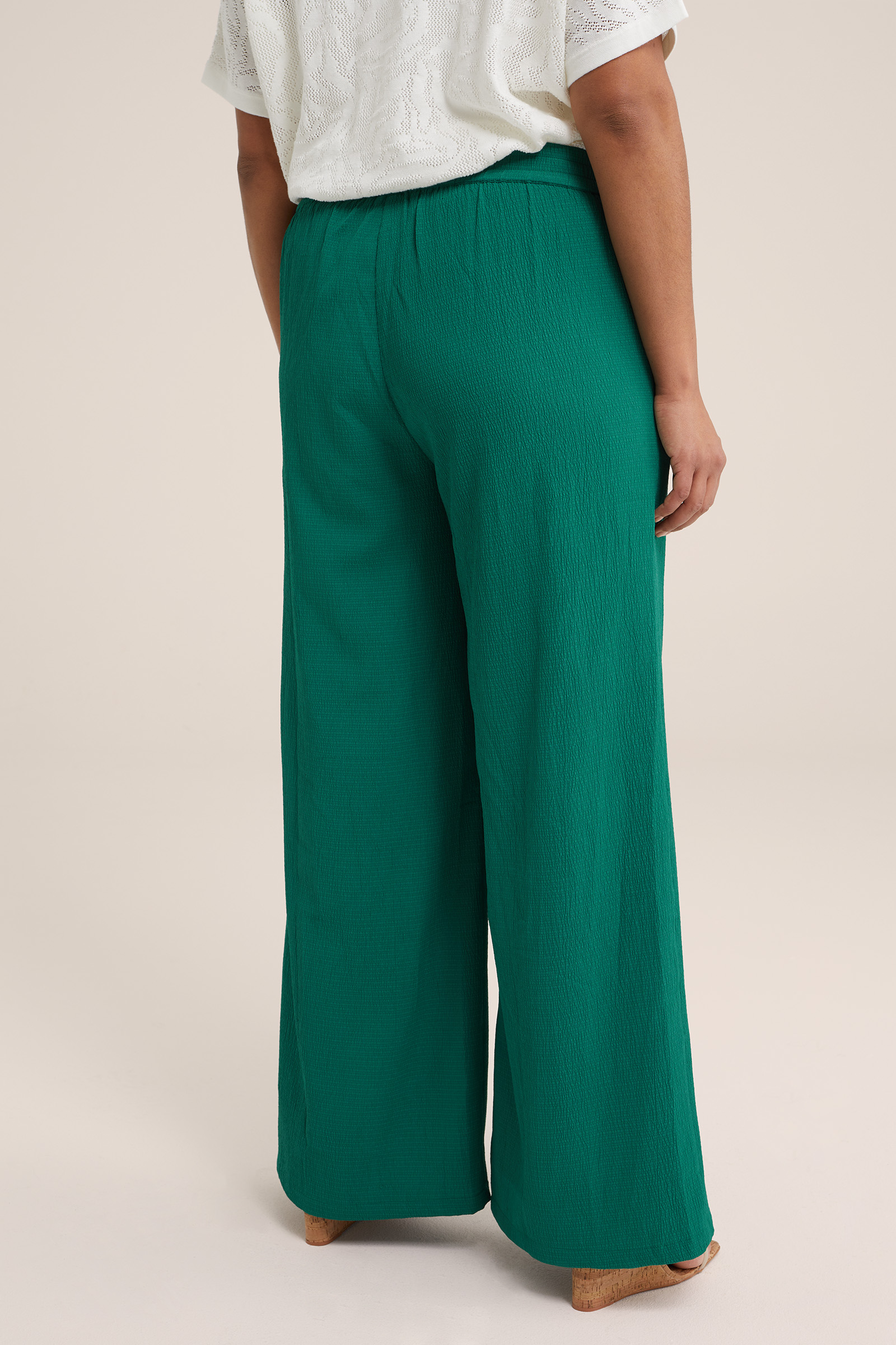 wide leg broek met structuur - Curve WE Fashion Donkergroen