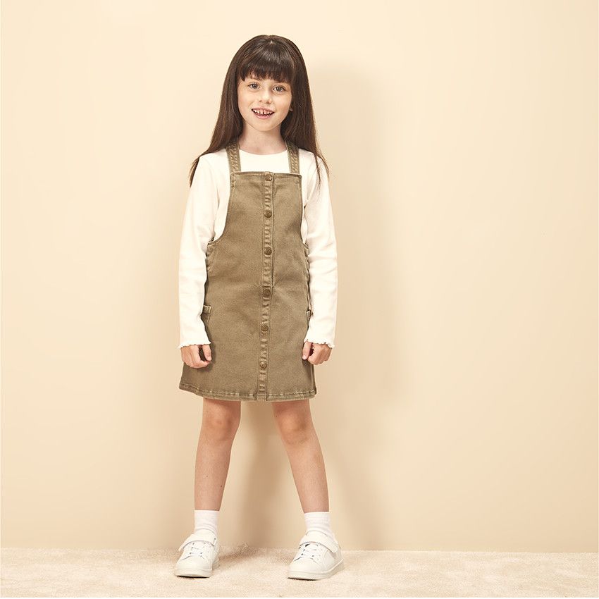Robe salopette en twill pour fille - Kaki