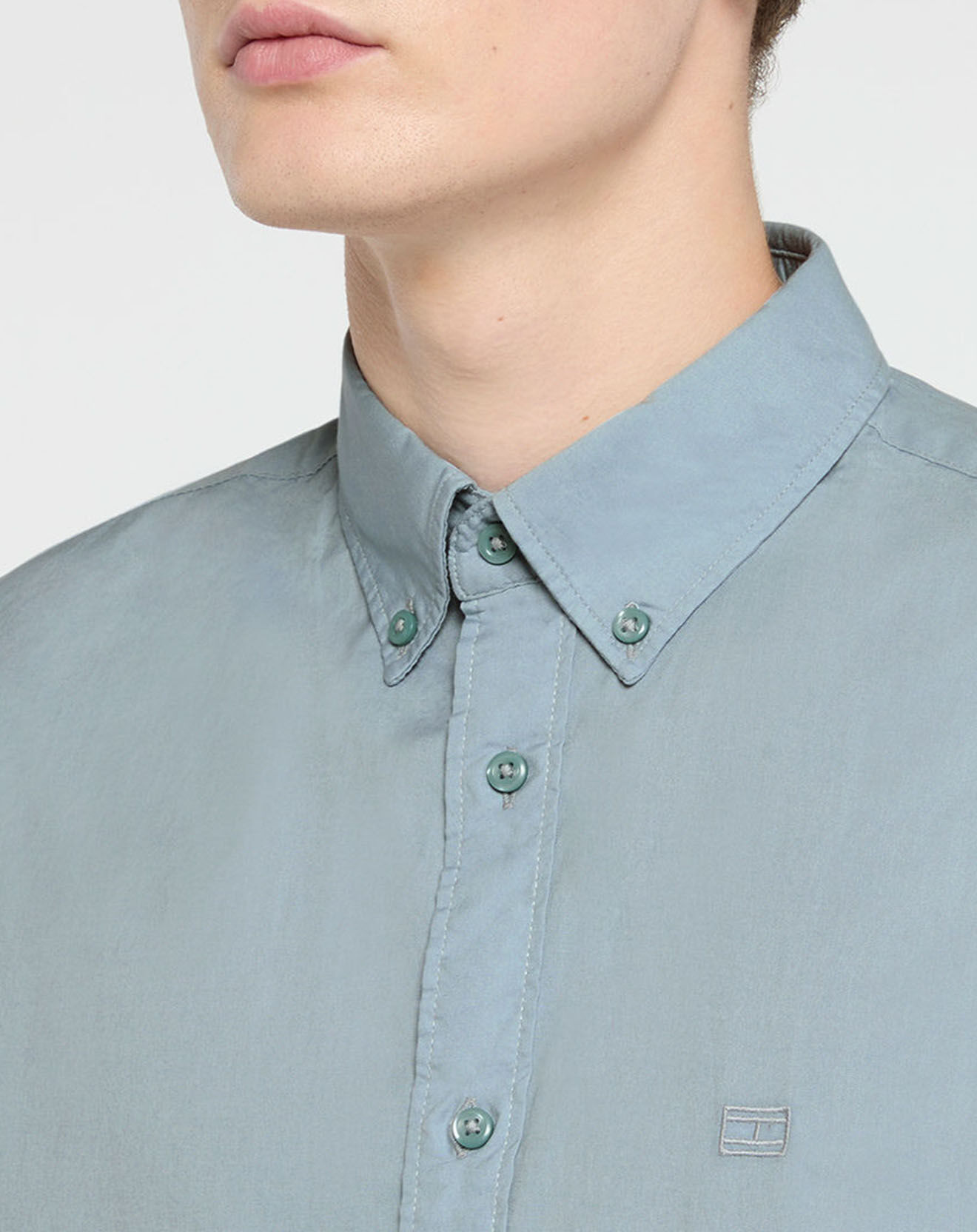Tommy Hilfiger Chemise regular en Popeline 100% Coton Bio bleu gris