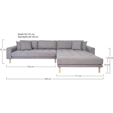 Lido sofa med højrevendt chaiselong - lysegrå