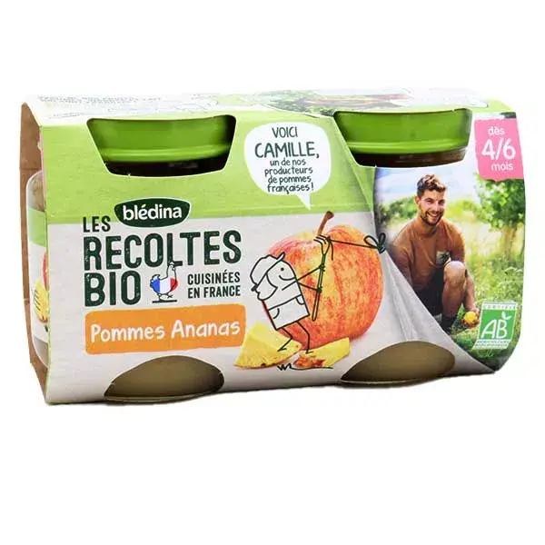 Maçã e Abacaxi Orgânicos Blédina Harvest - Pacote com 2 x 130g