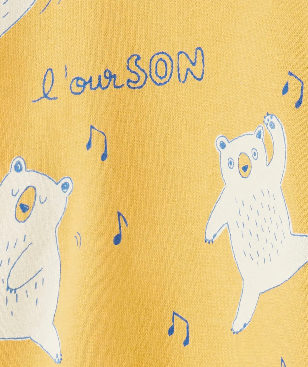 T-SHIRT MANCHES LONGUES BÉBÉ GARÇON EN COTON BIOLOGIQUE JAUNE THÈME OURSON