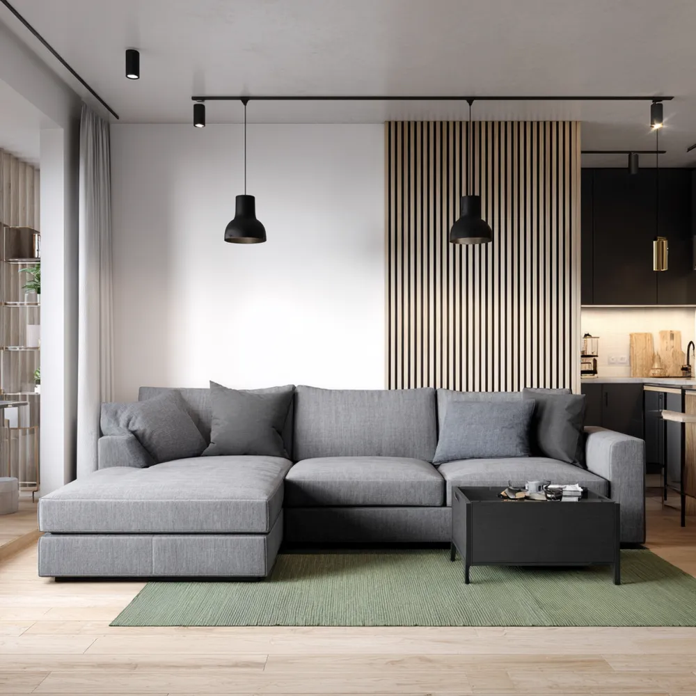 Ecksofa Stoffgepolstert 250x150x85 cm – Hellgrau – Modernes Design