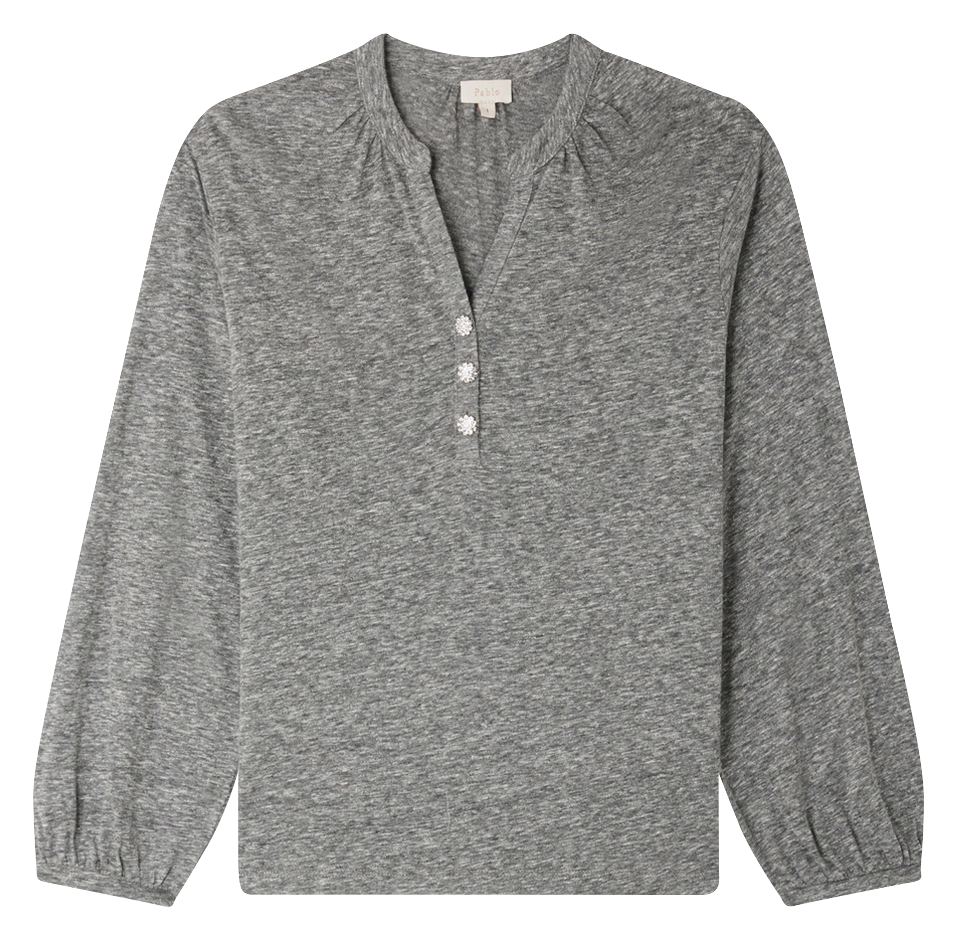 ALYS - Tee-shirt droit col tunisien en coton mélangé | Gris