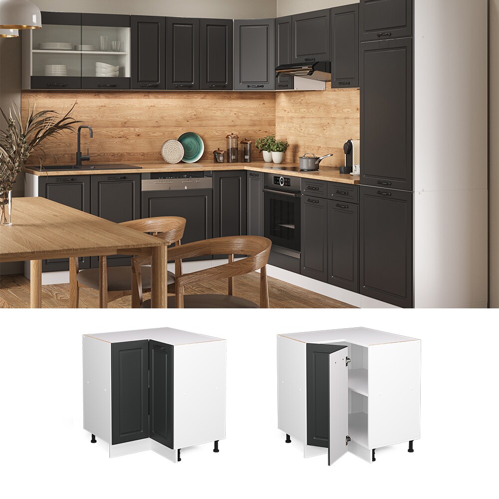 Vicco Eckunterschrank Küchenschrank Küchenzeile Landhaus R-Line 87 cm Weiß-Anthrazit