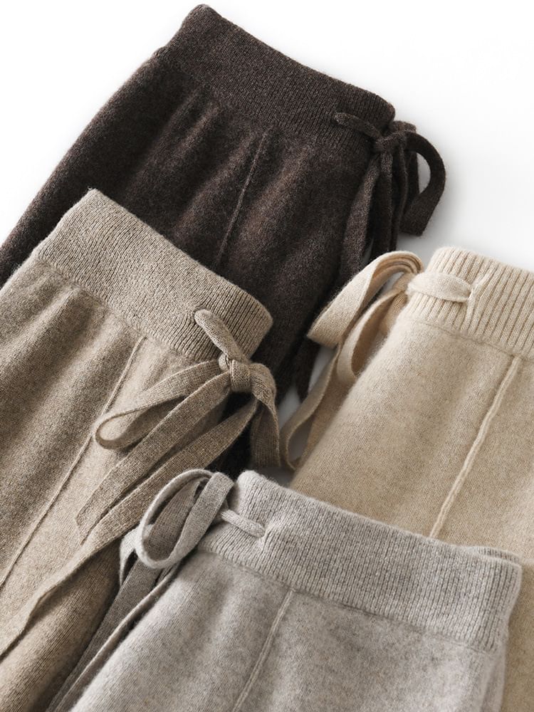 Gistinty - Effen, losse gebreide broek met trekkoord in de taille