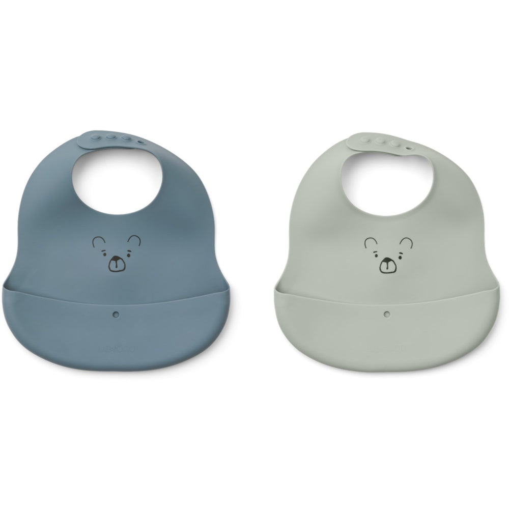 Køb LIEWOOD Mr Bear Dove Blue / Whale Blue Ember Printed Hagesmæk 2-pack