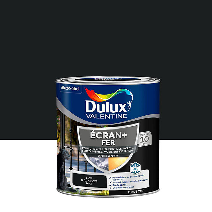 Peinture extérieure Ecran+ fer Dulux Valentine mat noir 500ml