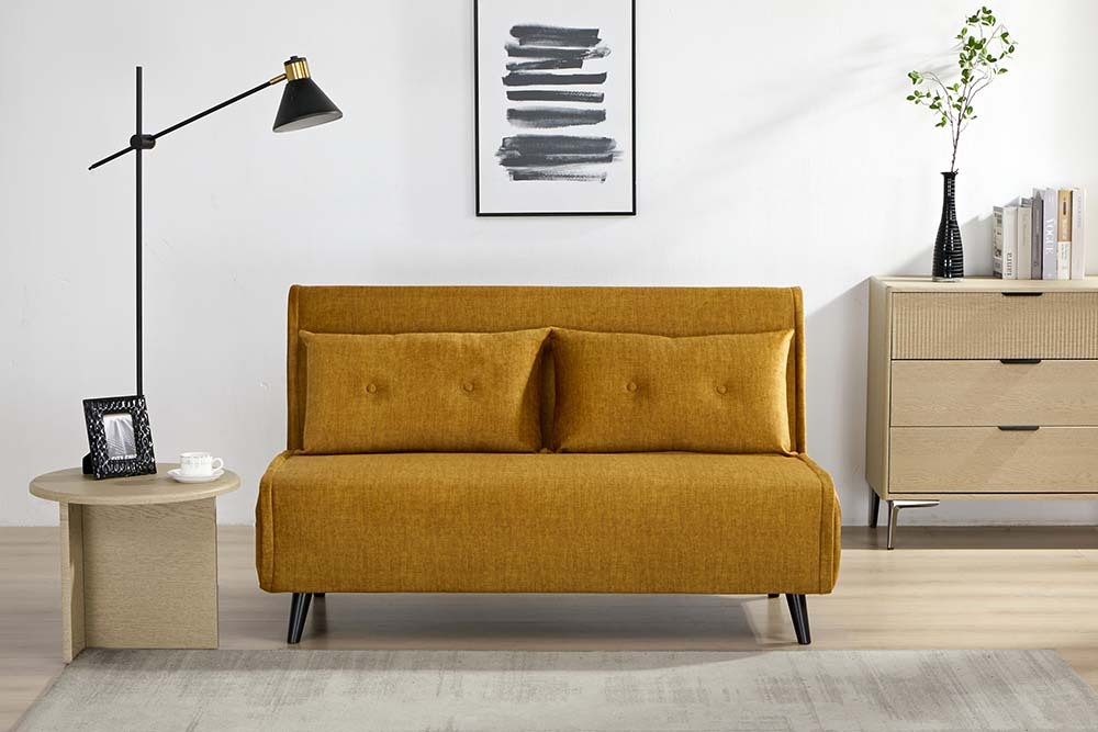 Retro Schlafsessel SMART MULTIFUNCTION 140cm senfgelb Vogue Velours Samt Bettfunktion