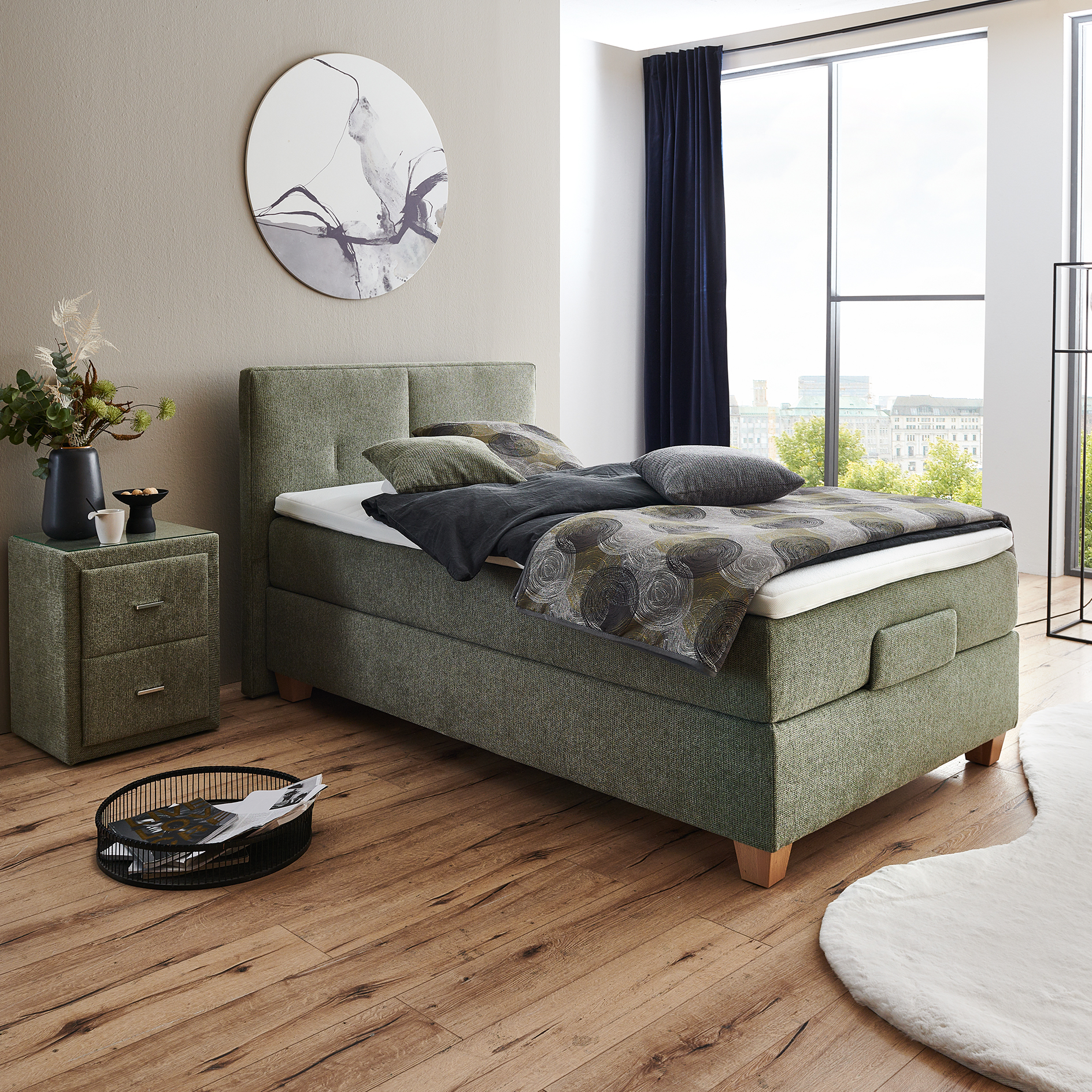 polsterpower Boxspringbett - khaki - H4 - 140x200 cm