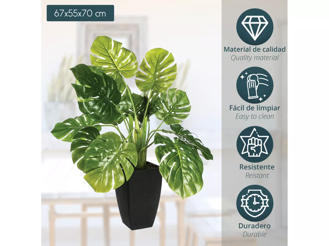 Plante verte artificielle en pot l.67 x d.55 x h 70, verte