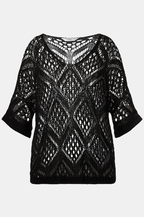 Pullover, oversized, Ajourstrick, V-Ausschnitt, Langarm
