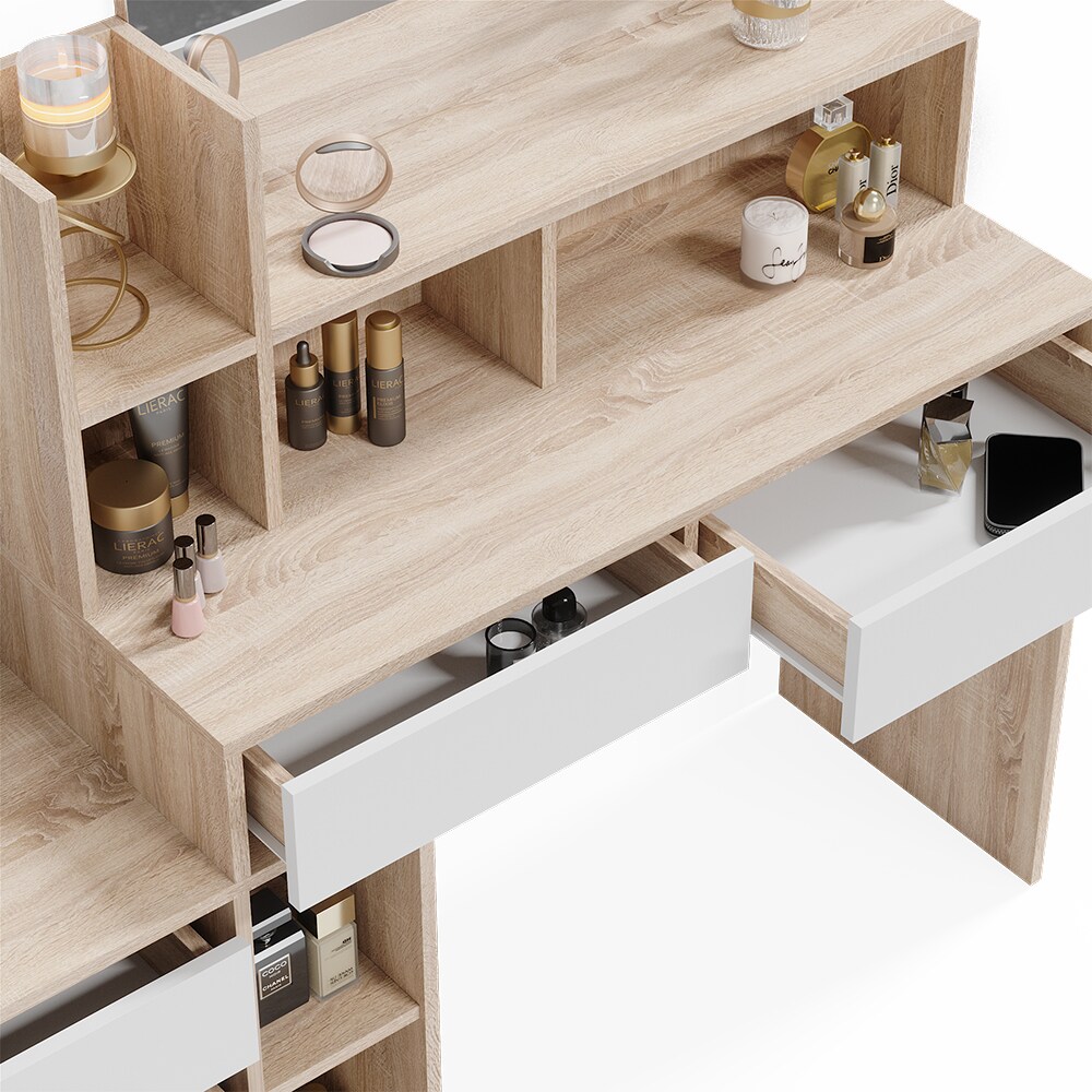 Vicco Schminktisch Anja 139,8 x 115 cm Sonoma Weiß Spiegel Frisiertisch modern