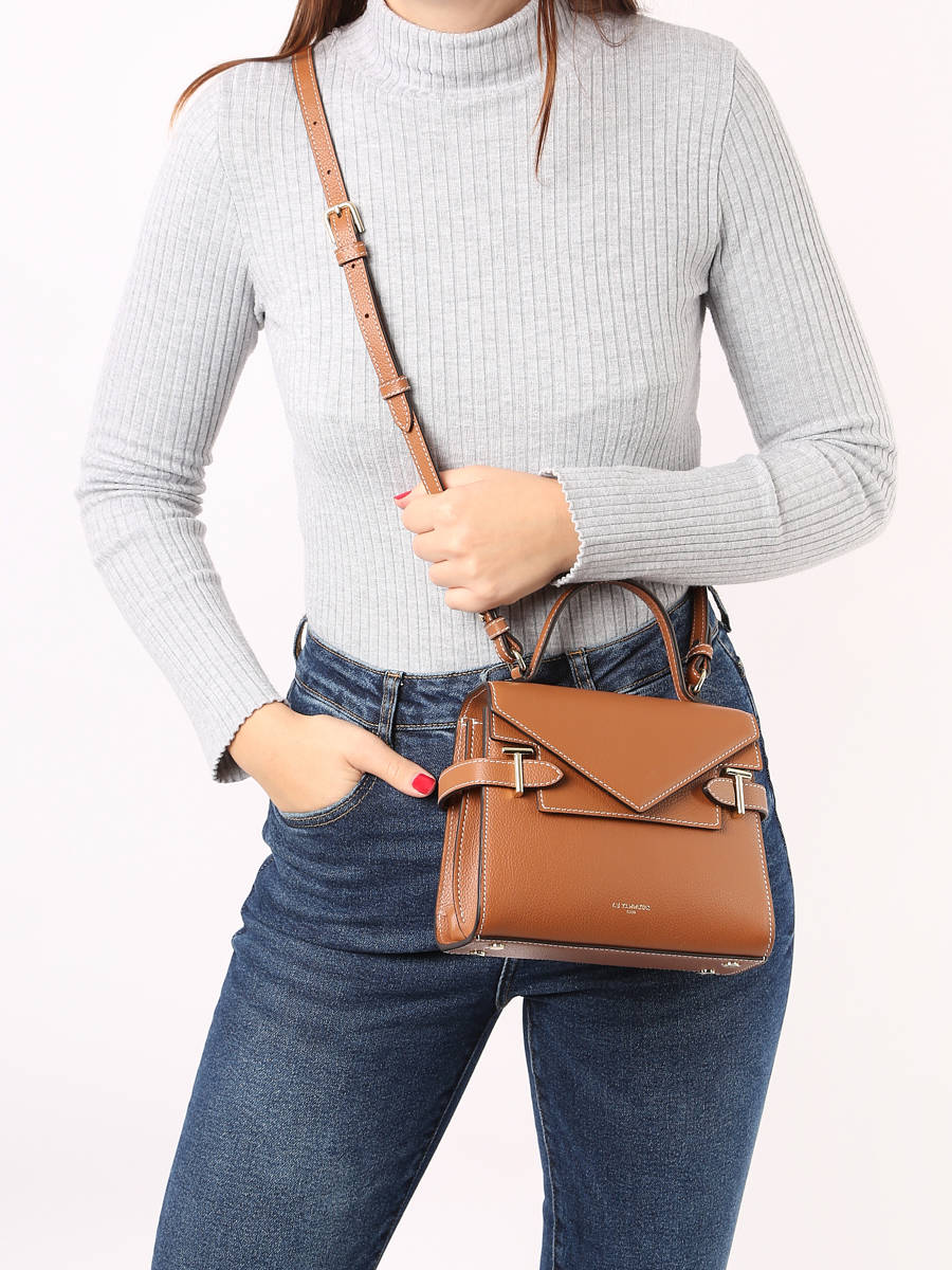 Sac bandoulire S double rabat Emilie cuir grain LE TANNEUR