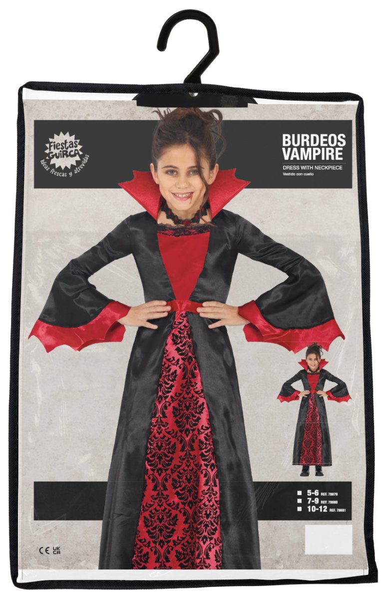 Halloween Kostuum Zwart Rood Meisje Vampier Lang