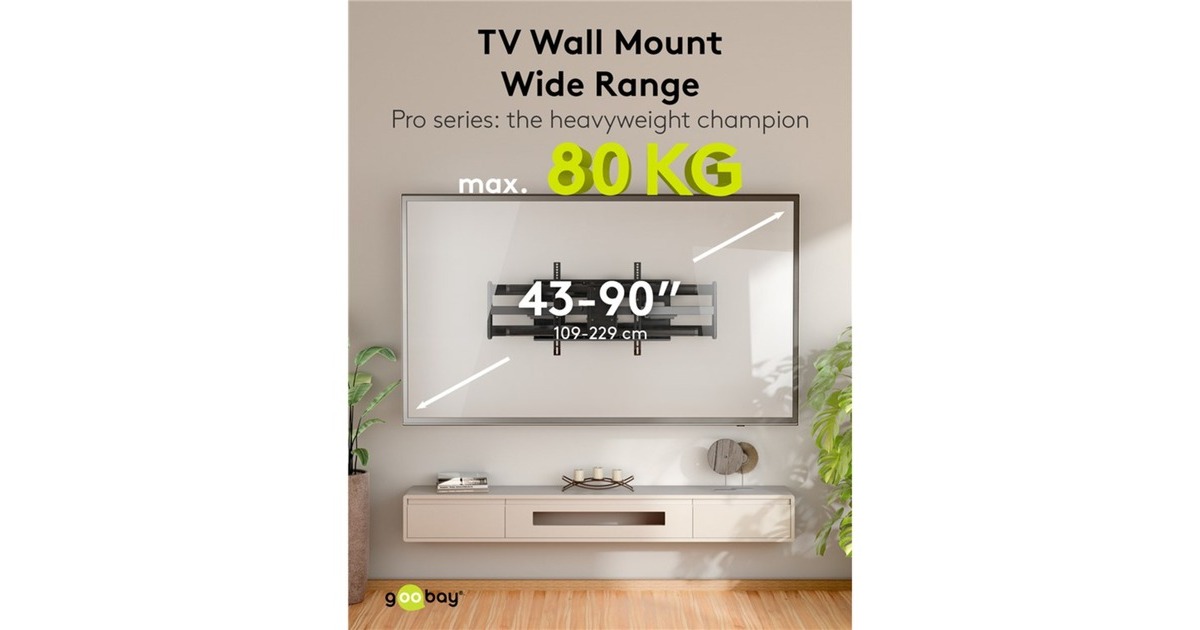 goobayWide Range TV Wall Mount Pro FULLMOTION (XL), 43 tot 90 inch wandmontage   (Zwart)