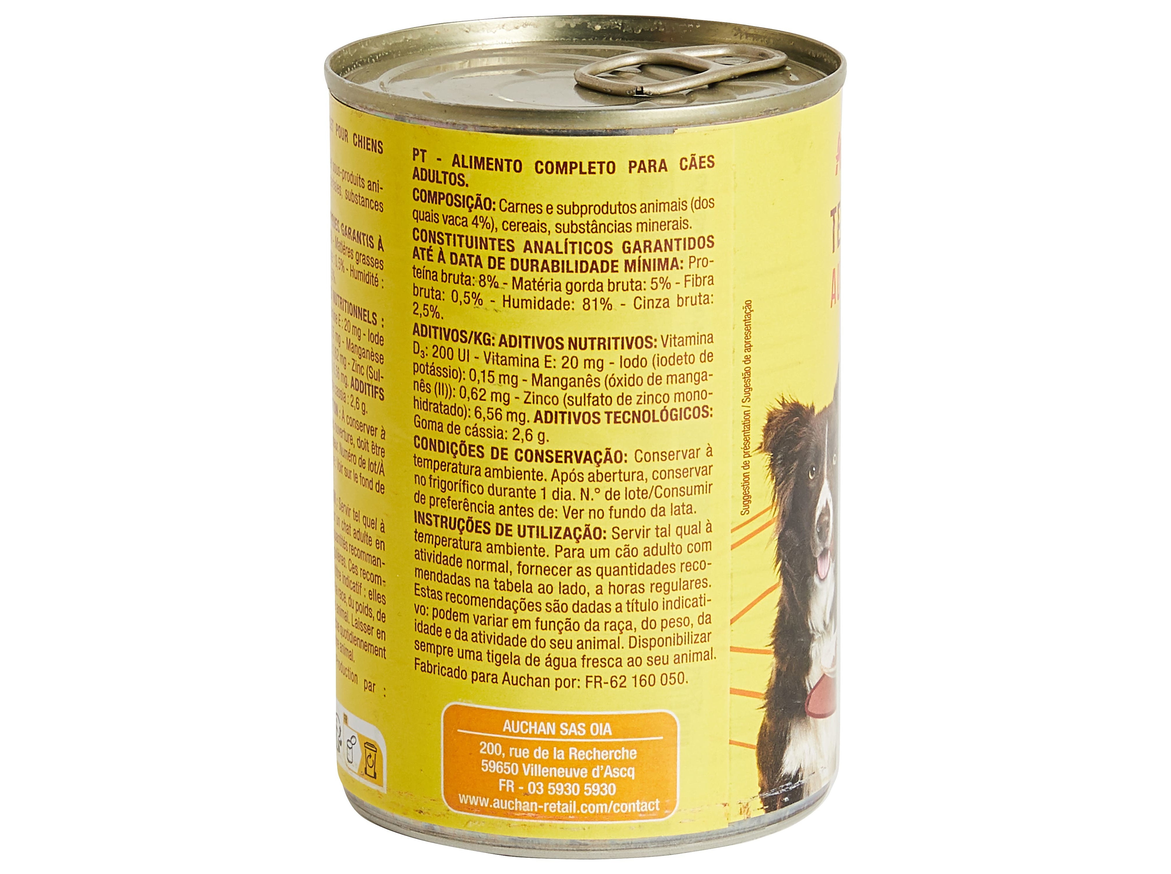 COMIDA HÚMIDA PARA CÃO AUCHAN TERRINA VACA 400 G