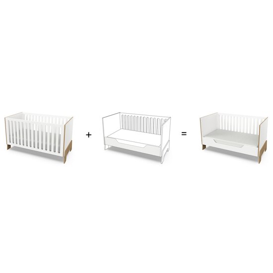 Albizia Lit bébé évolutif kit inclus   Blanc / chêne        70 x 140 cm   de               CBA Meubles
