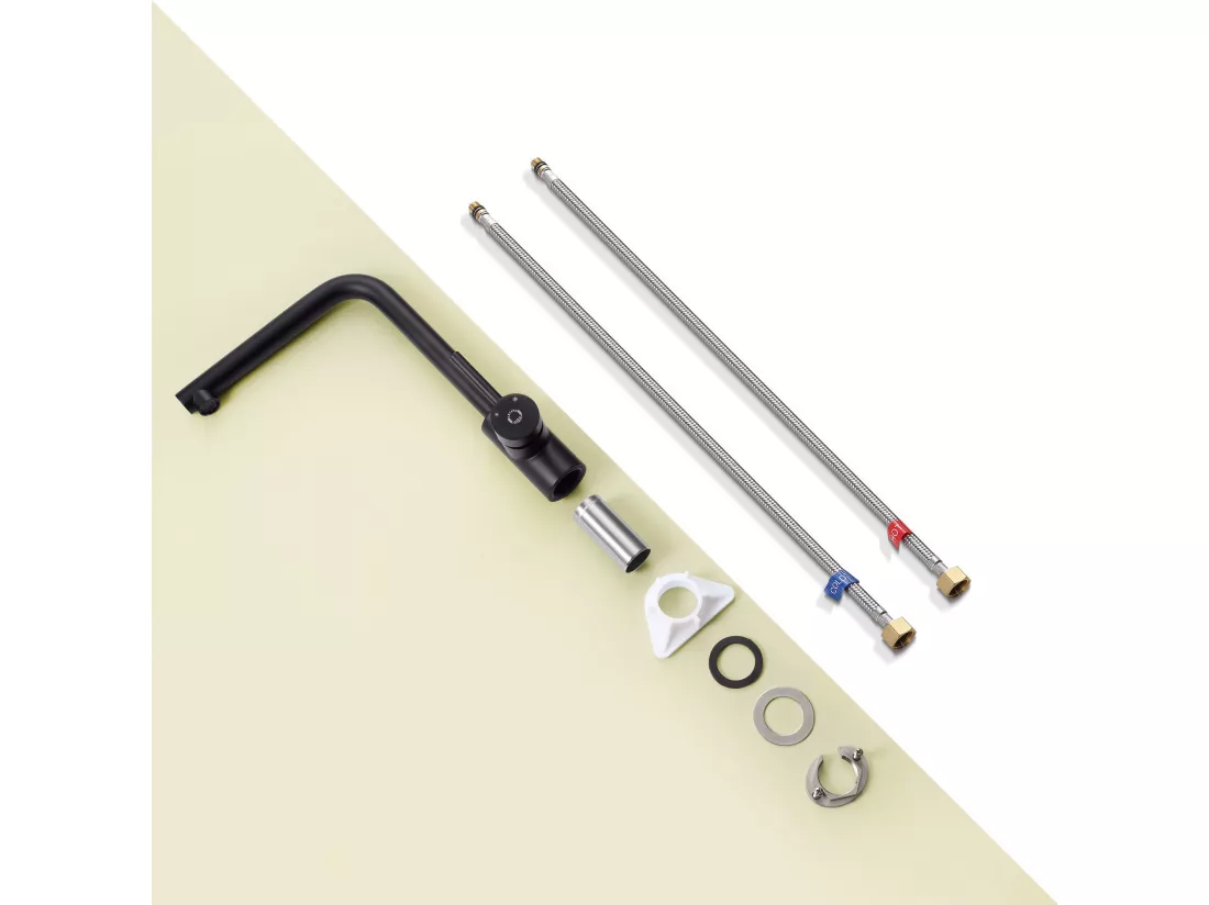 2PCS Cecipa max Mitigeur de cuisine, Robinetterie Noir en Acier Inox, Robinet de cuisine monocommande, rotatif à 360 °,EU Modèle