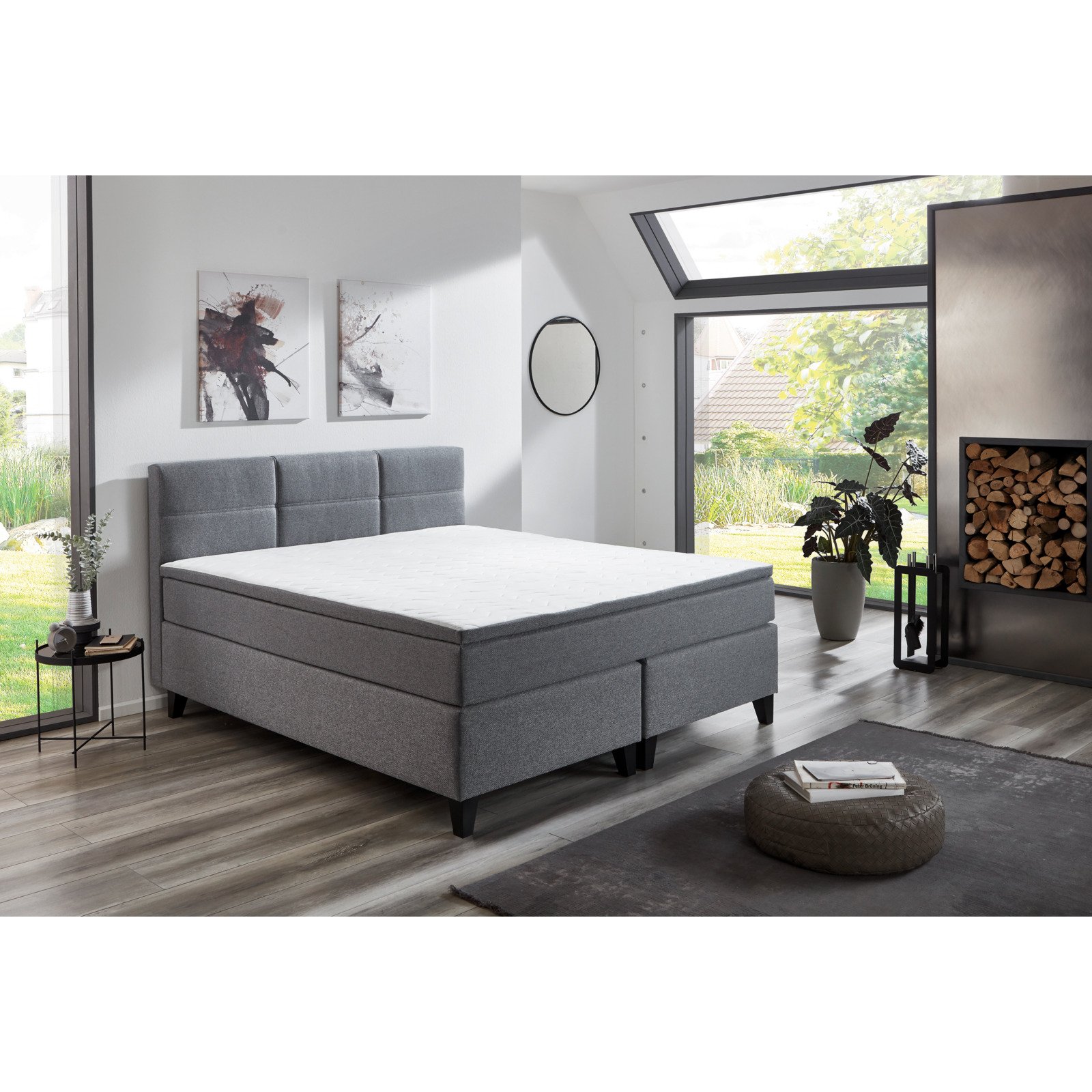 Boxspringbett Samiro Stoff grau