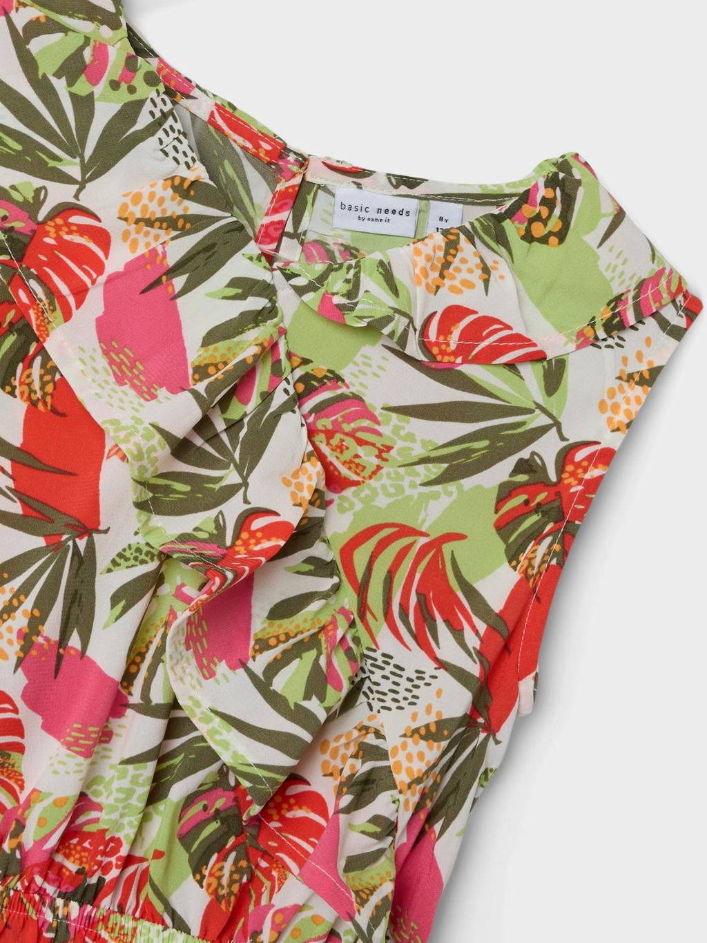 NAME IT jurk NKFVINAYA met all over print en volant felroze/groen/wit
