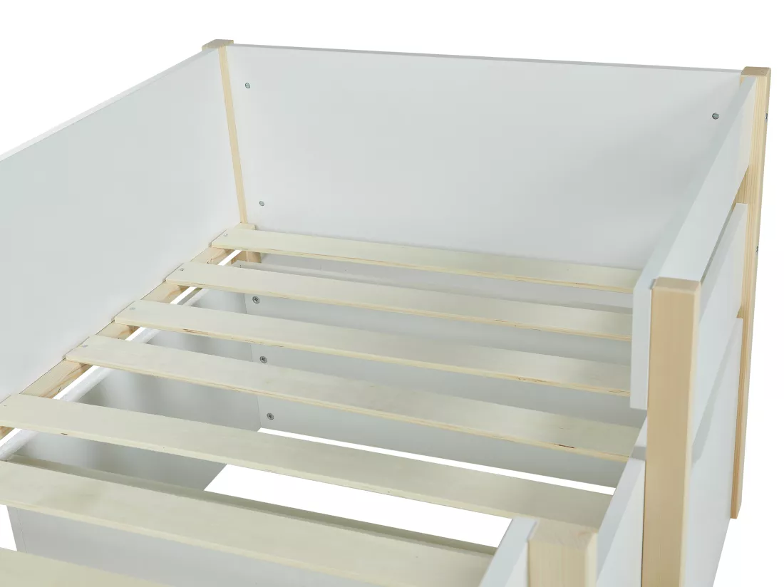 Lit mi-hauteur SISSY - 2 tiroirs - 90 x 190 cm - Blanc et chêne