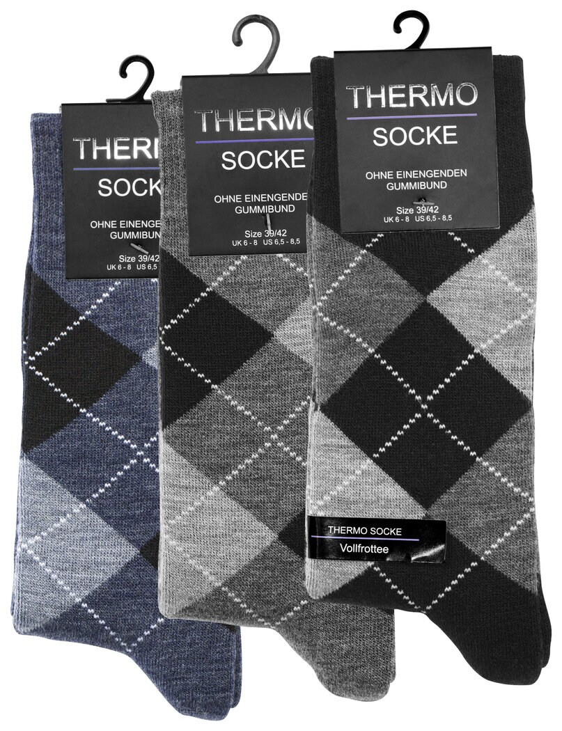 Cotton Prime® Thermo-Socken 3 Paar, im Karo-Design