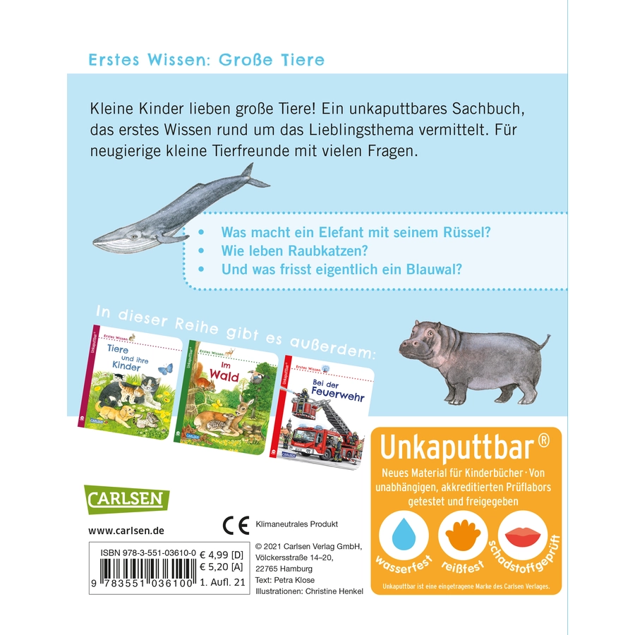 CARLSEN Unkaputtbar: Erstes Wissen: Große Tiere