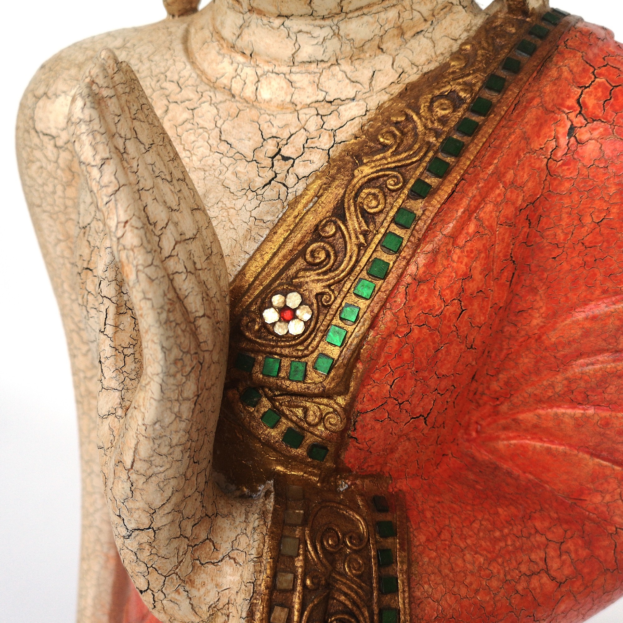 'Buddha'-Skulptur, stehend, orange, H 152 cm, B 23 cm, T 23 cm von fischer's lagerhaus
