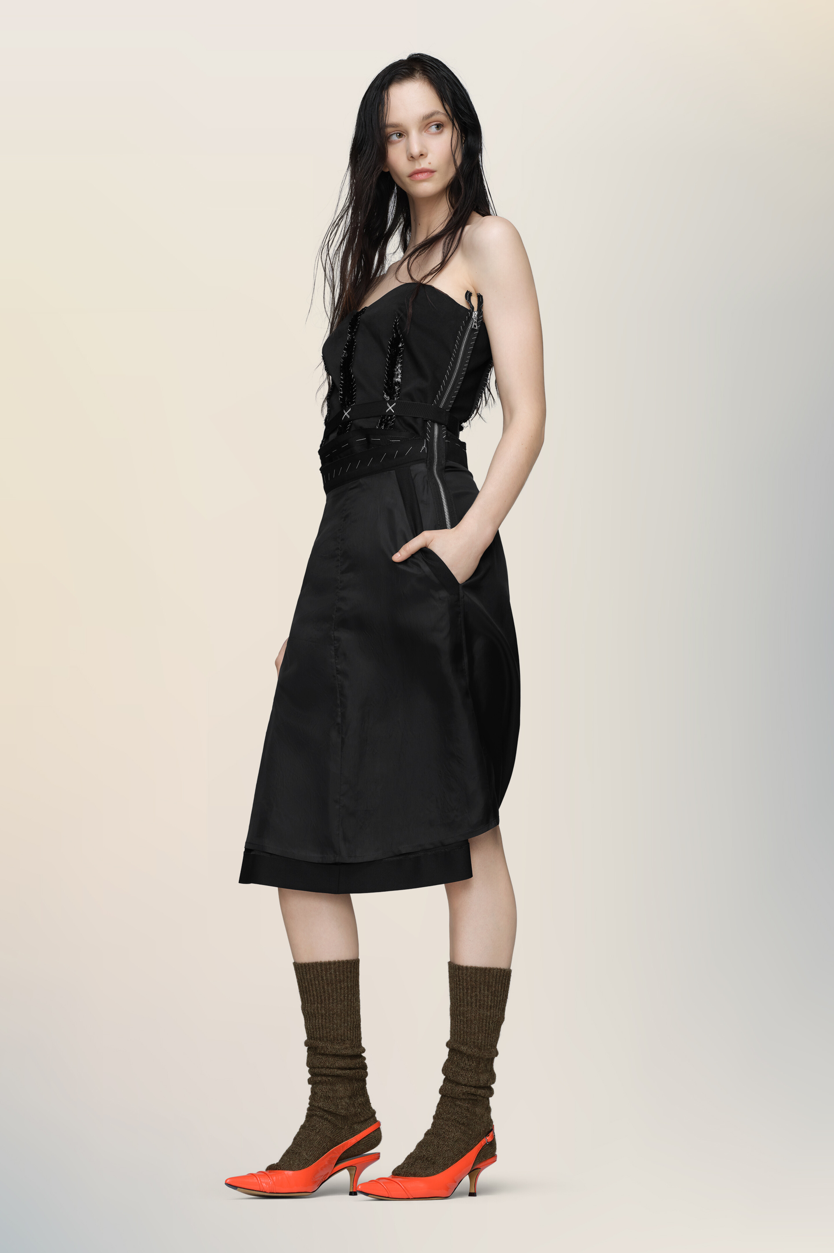 Robe bustier midi noire en laine - femme