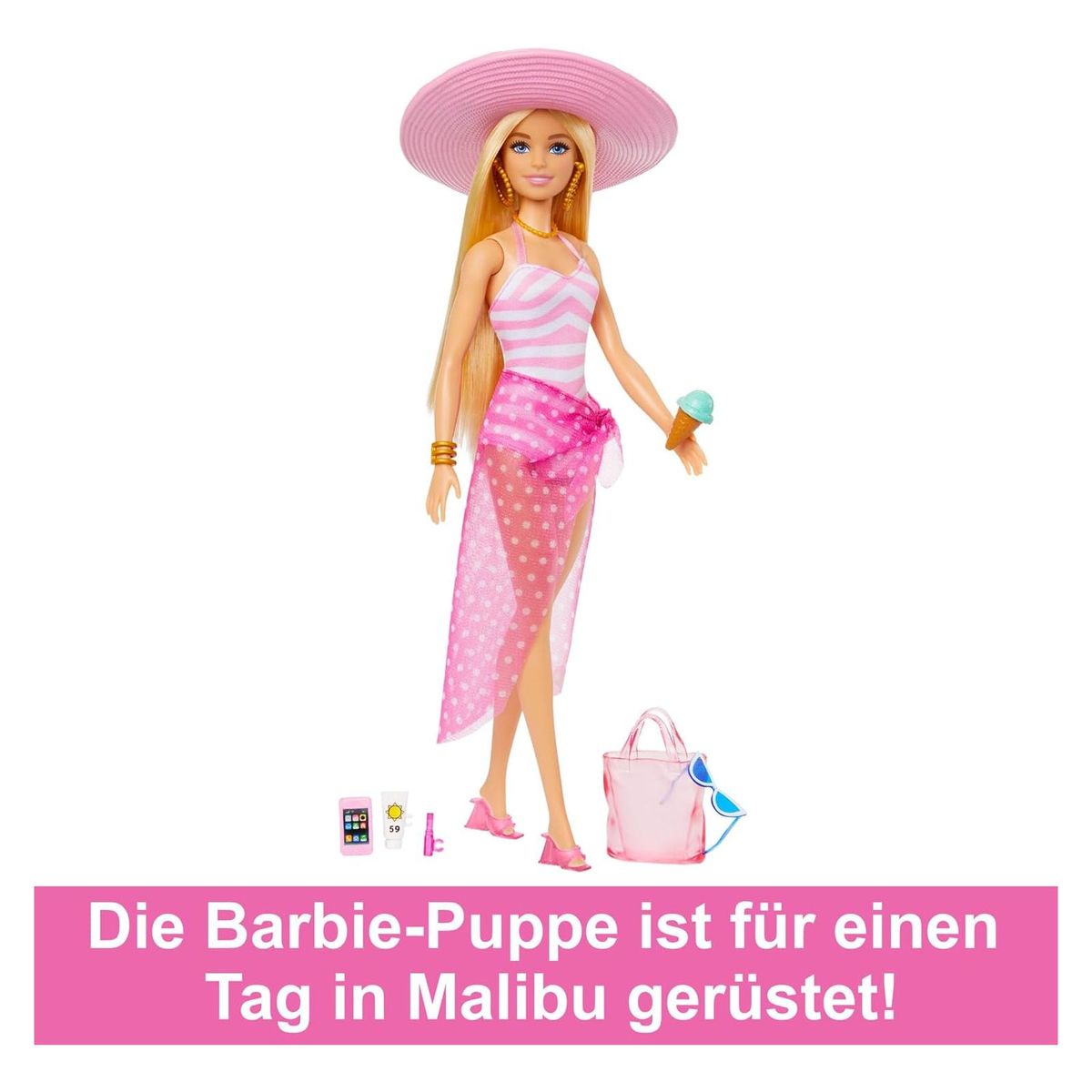 Mattel HPL73 - Barbie - Puppe mit Badeanzug und Strand-Accessoires