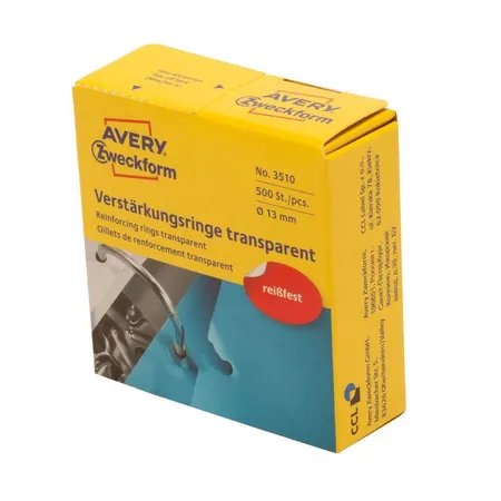 Avery Zweckform 3510 Verstärkungs Ringe Ø 13 mm, 1 Rolle/500 Verstärkungsringe, transparent