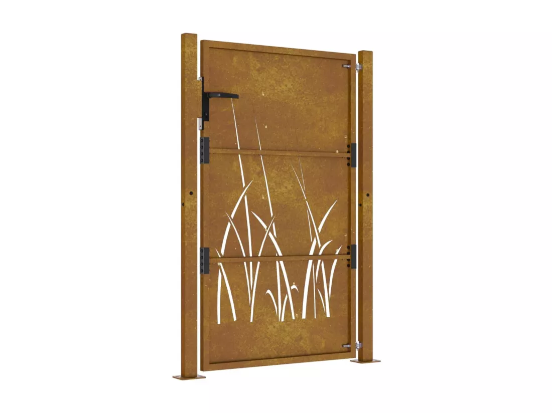 Portail de jardin 105x155 cm acier corten conception d'herbe