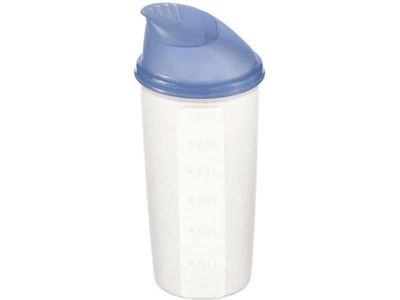 Rotho Saucen Shaker Domino 0.6 l, Horizon Blau Schüttelbecher mit praktischem Ausguss