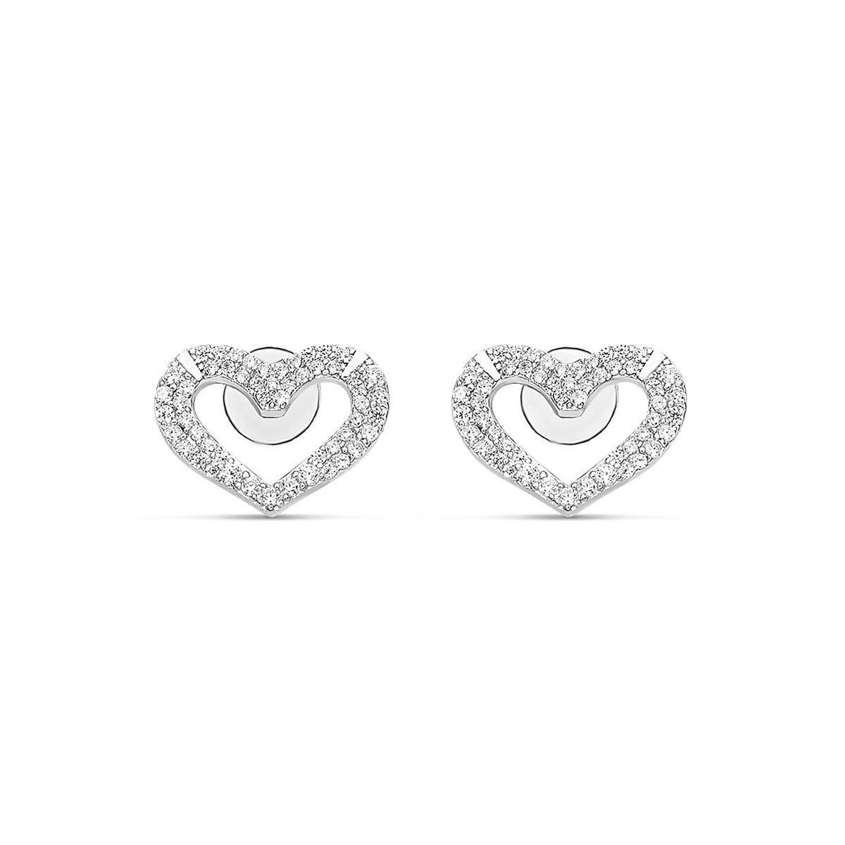 Boucles D'oreilles En Argent Coeur Serti De Zirconium Blanc