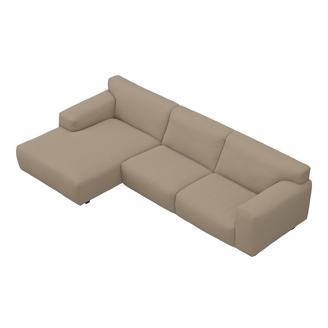 Vesta 2,5-seter med sjeselong venstre I Tekstil Gianni Sand, standardsøm, sort metallben 10 cm, Comfort CM