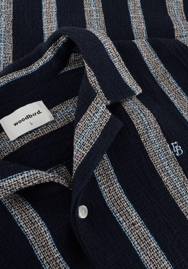 WOODBIRD donkerblauwe woodbird casual overhemd hale striped shirt