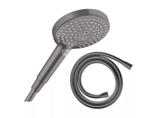 Pommeau de douche HANSGROHE Raindance Select S EcoSmart 120 3 jets noir chromé brossé + flexible de douche 1,60 m HANSGROHE Isiflex noir chromé brossé