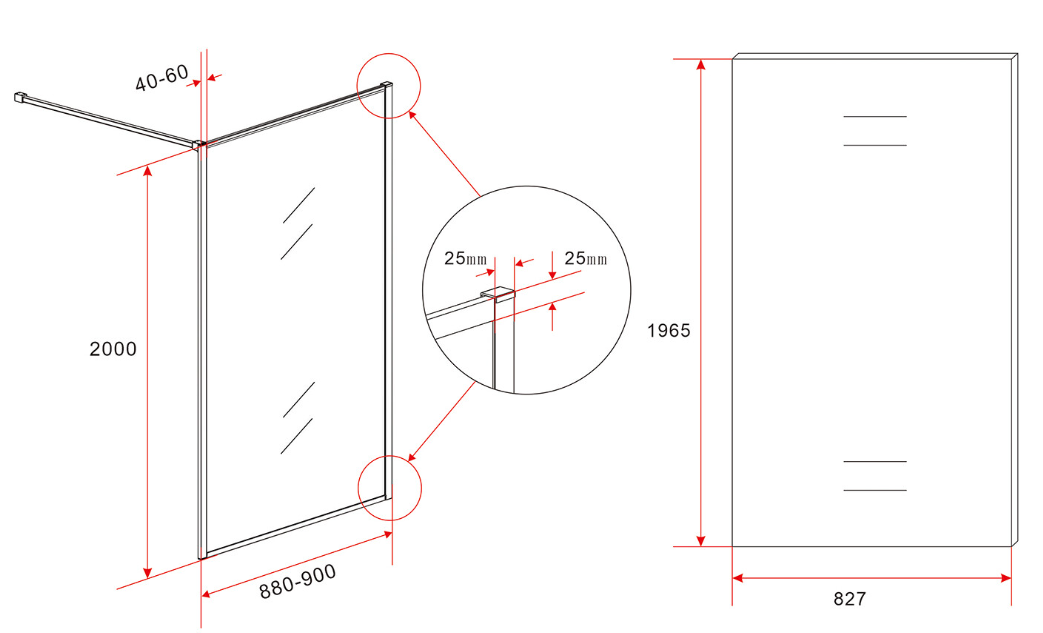 Mueller Square inloopdouche 90x200cm helder glas met nano-coating geborsteld brons