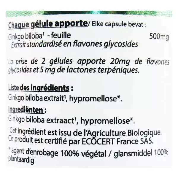 Vit'all+ Ginkgo Biloba 500mg Orgânico 60 Cápsulas Vegetais