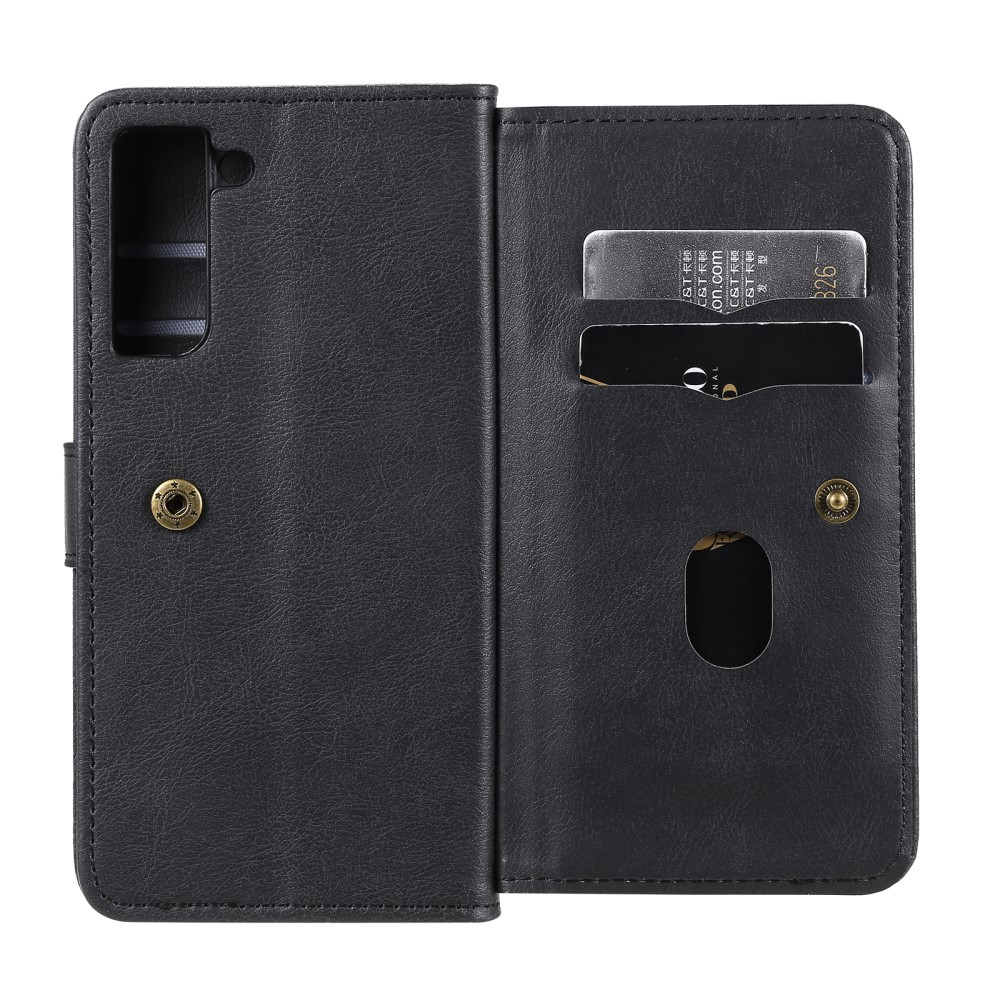 Samsung Galaxy S21 FE 5G Leder Wallet Etui Tasche mit 10 Kartenfächern - Schwarz
