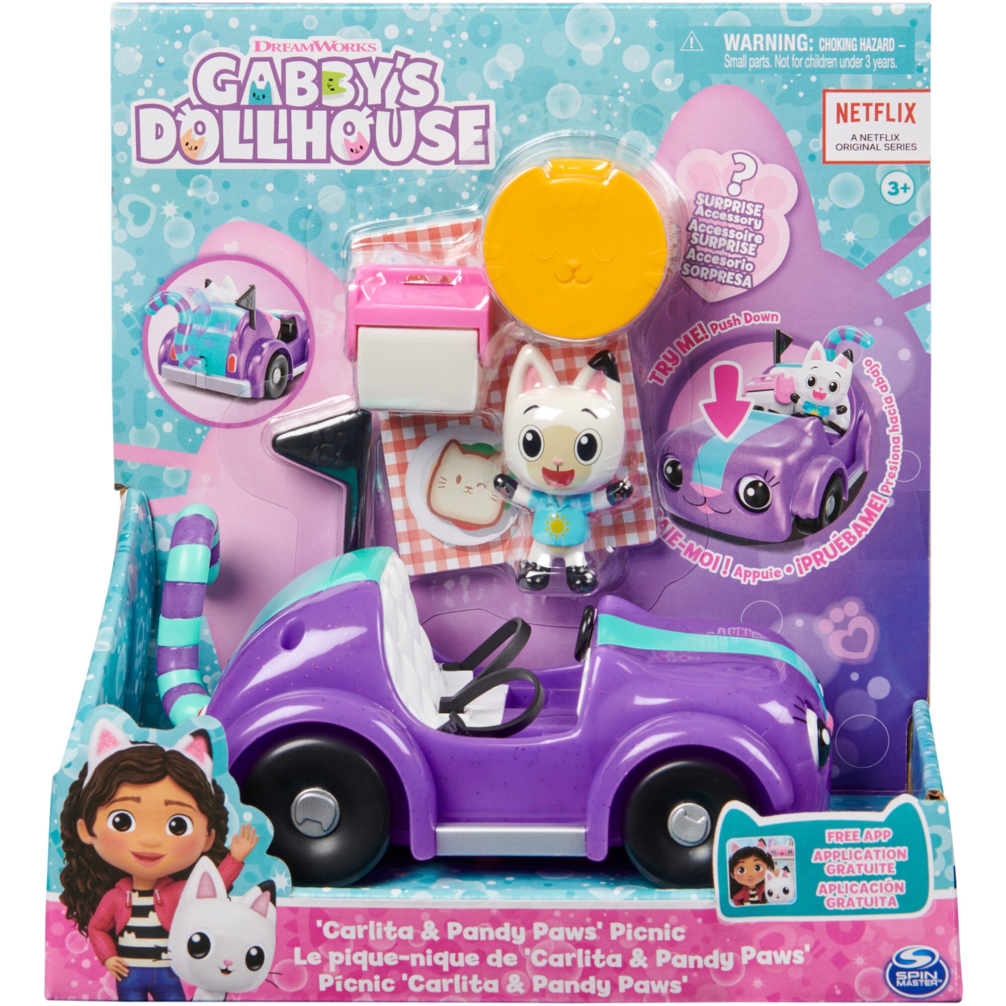 Spin Master Spielfahrzeug Gabby's Dollhouse - Carlita-Spielzeugauto mit Pandy Paws Figur